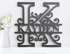 Floral Split Regal Personalized Monogram Alphabet Letters Laser Cut Name Sign Customizable Template |#U161|