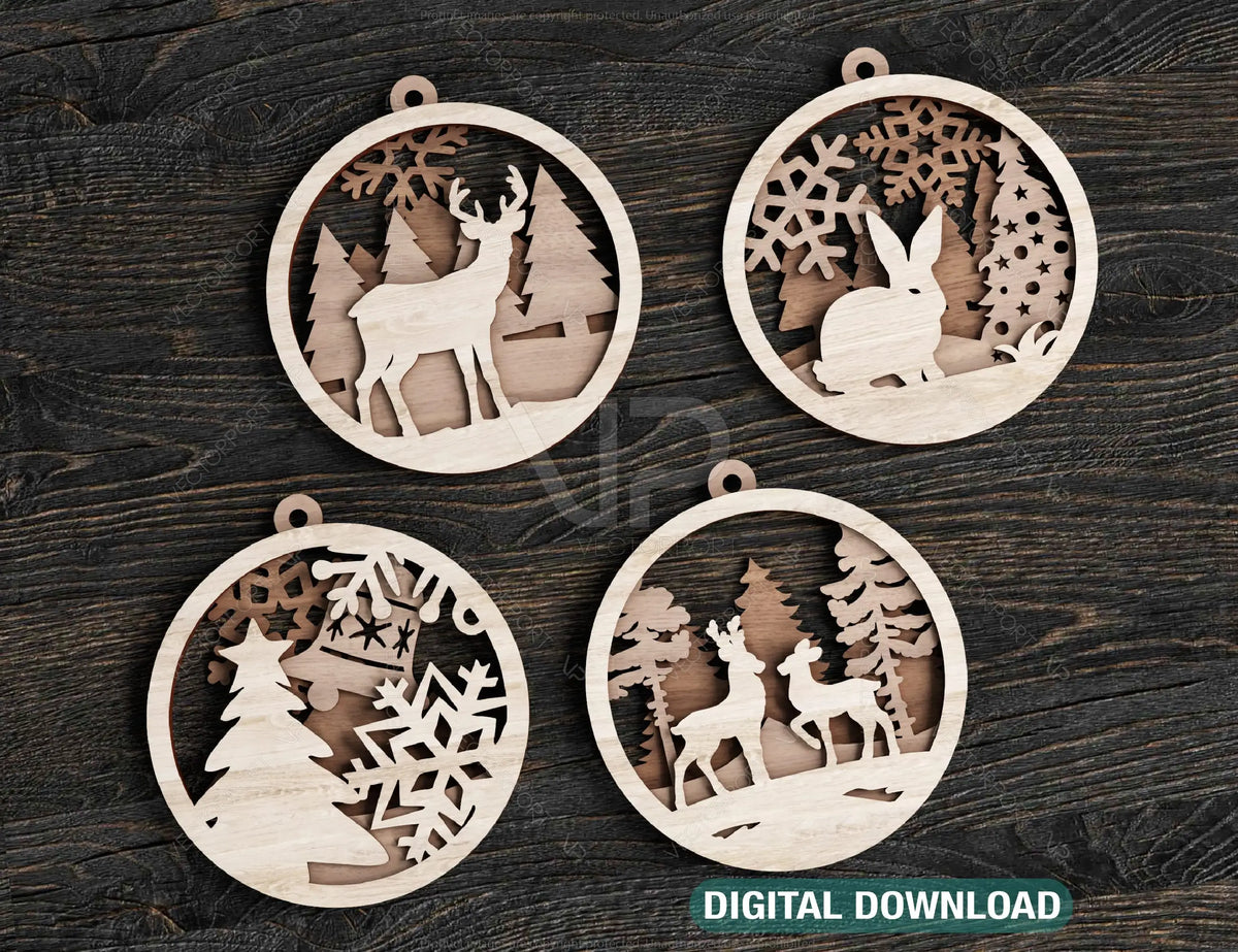 Christmas balls Tree Decorations Craft Hanging Bauble Paper art wood carving stencil laser cut templates  |#162|