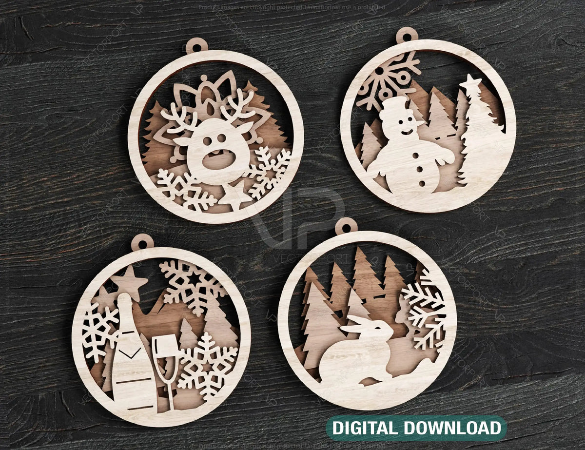 Christmas balls Tree Decorations Craft Hanging Bauble Paper art wood carving stencil laser cut templates  |#163|