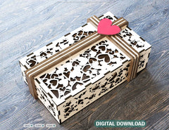 Valentine Day Gift Box with Ribbon Decorative Wooden laser cut jeweler case Wedding Love vector model Digital Download |#U163|