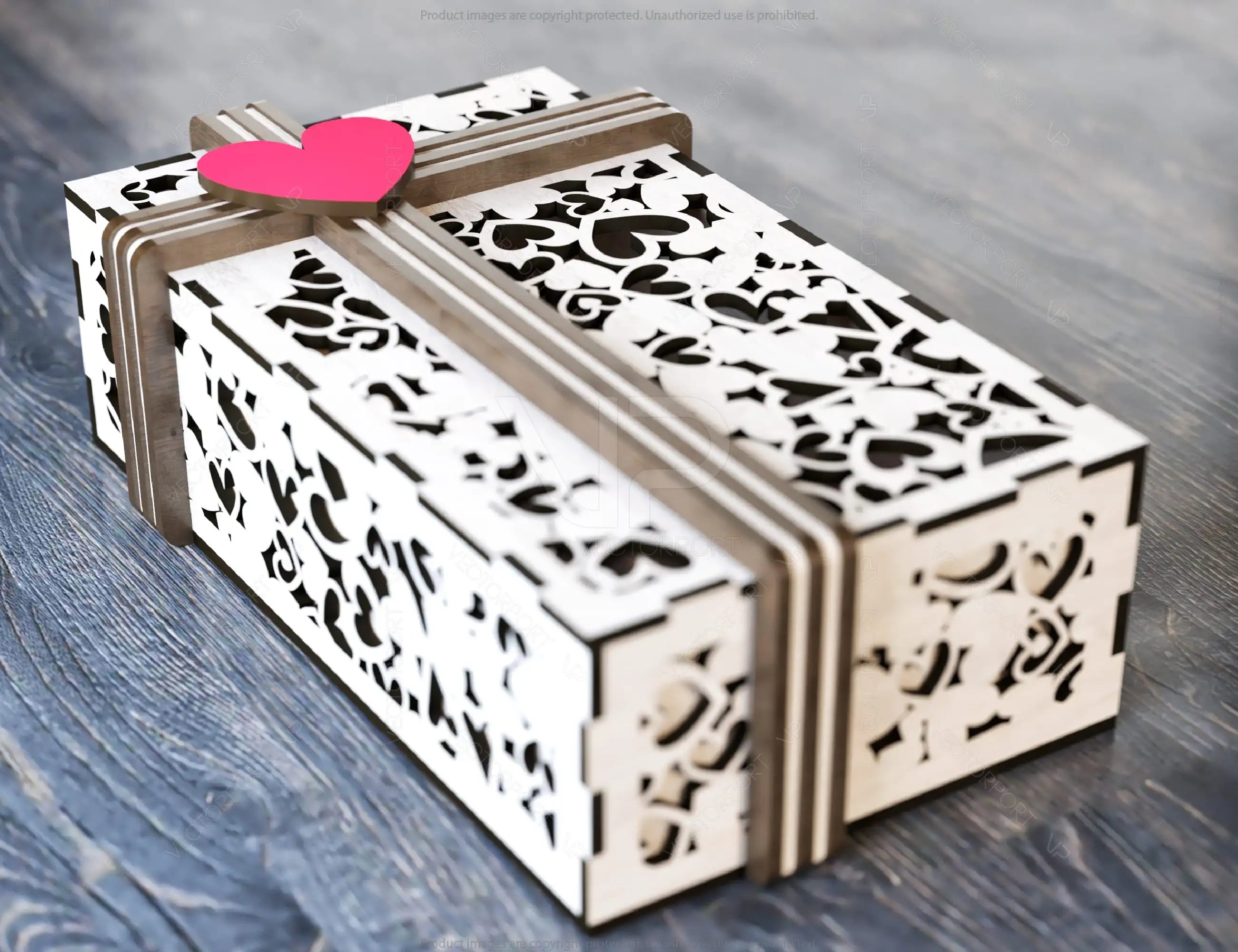 Valentine Day Gift Box with Ribbon Decorative Wooden laser cut jeweler case Wedding Love vector model Digital Download |#U163|