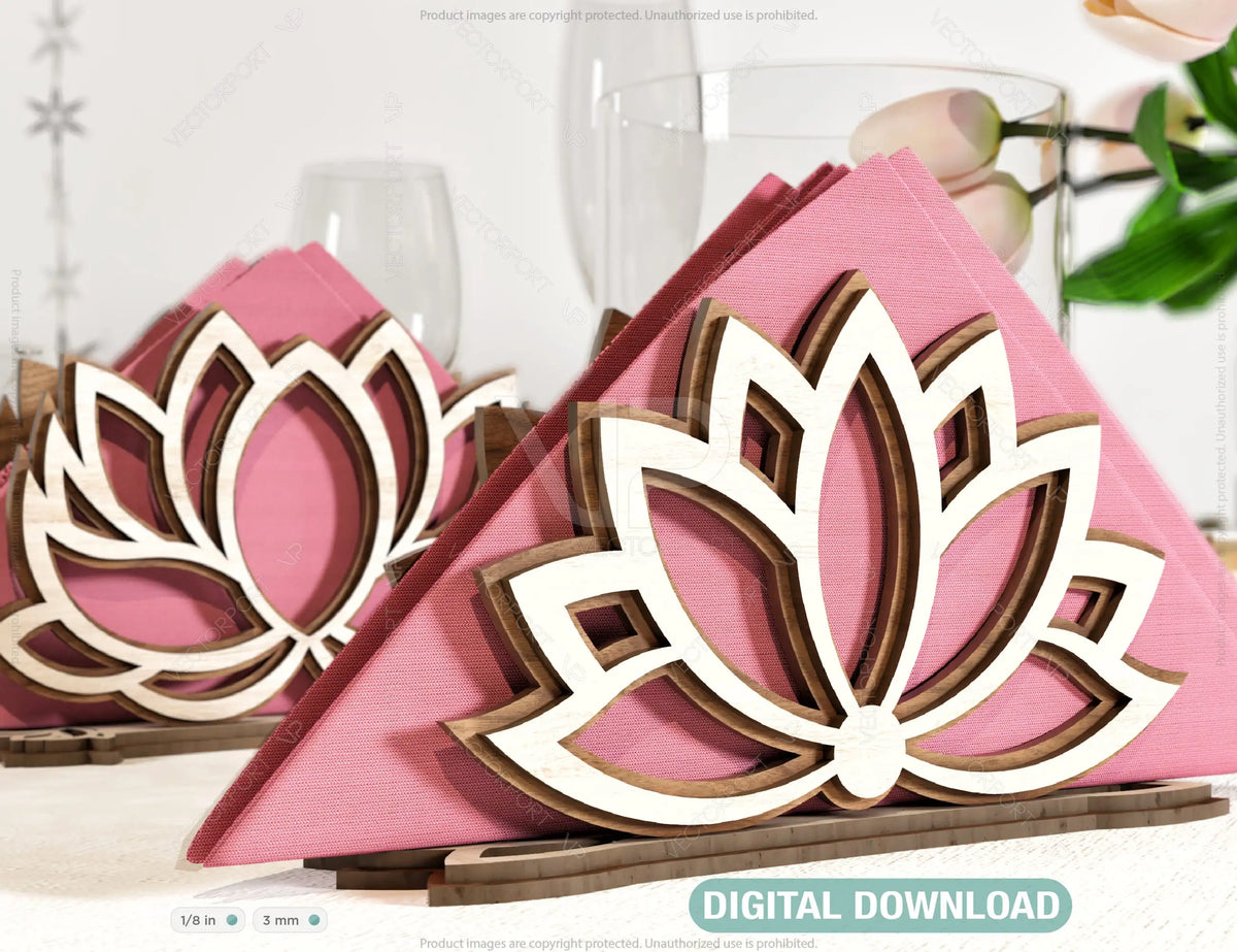 Lotus Flower Decorative Napkin Holder Laser Cut Heart Leaf Rose shape Tabletop wooden holder SVG |#164|