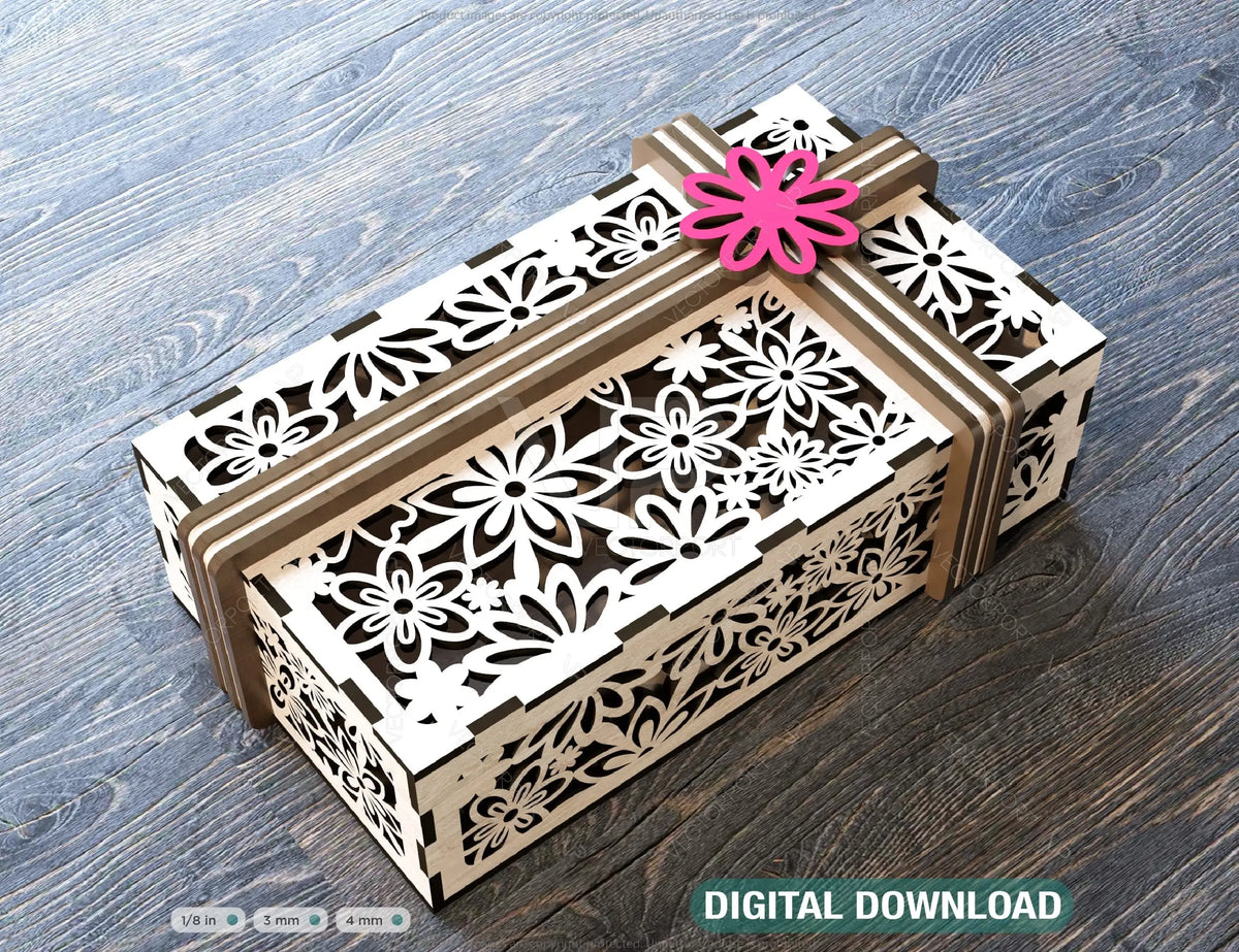 Valentine Day Gift Box with Ribbon Decorative Wooden laser cut jeweler case Wedding Love vector model Digital Download |#U164|