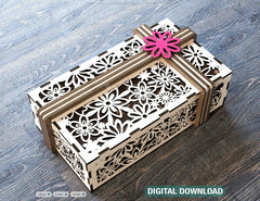 Valentine Day Gift Box with Ribbon Decorative Wooden laser cut jeweler case Wedding Love vector model Digital Download |#U164|