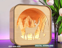 Wooden Night Lamp Deer Forest Scene Multilayer Shadowbox Laser Cut Lampshade Table Tea light  |#165|