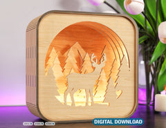 Wooden Night Lamp Deer Forest Scene Multilayer Shadowbox Laser Cut Lampshade Table Tea light  |#165|