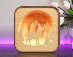 Wooden Night Lamp Deer Forest Scene Multilayer Shadowbox Laser Cut Lampshade Table Tea light  |#165|