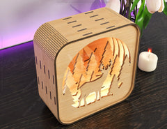 Wooden Night Lamp Deer Forest Scene Multilayer Shadowbox Laser Cut Lampshade Table Tea light  |#165|