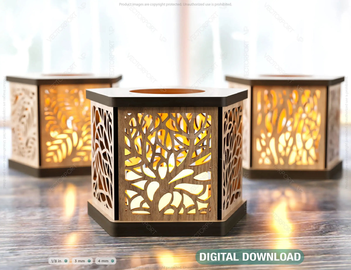 Candle Holder Laser Cut Lamp plywood Tea light Lantern Votive Gift  Wooden table Lamp Lantern Digital Download SVG |#U167|