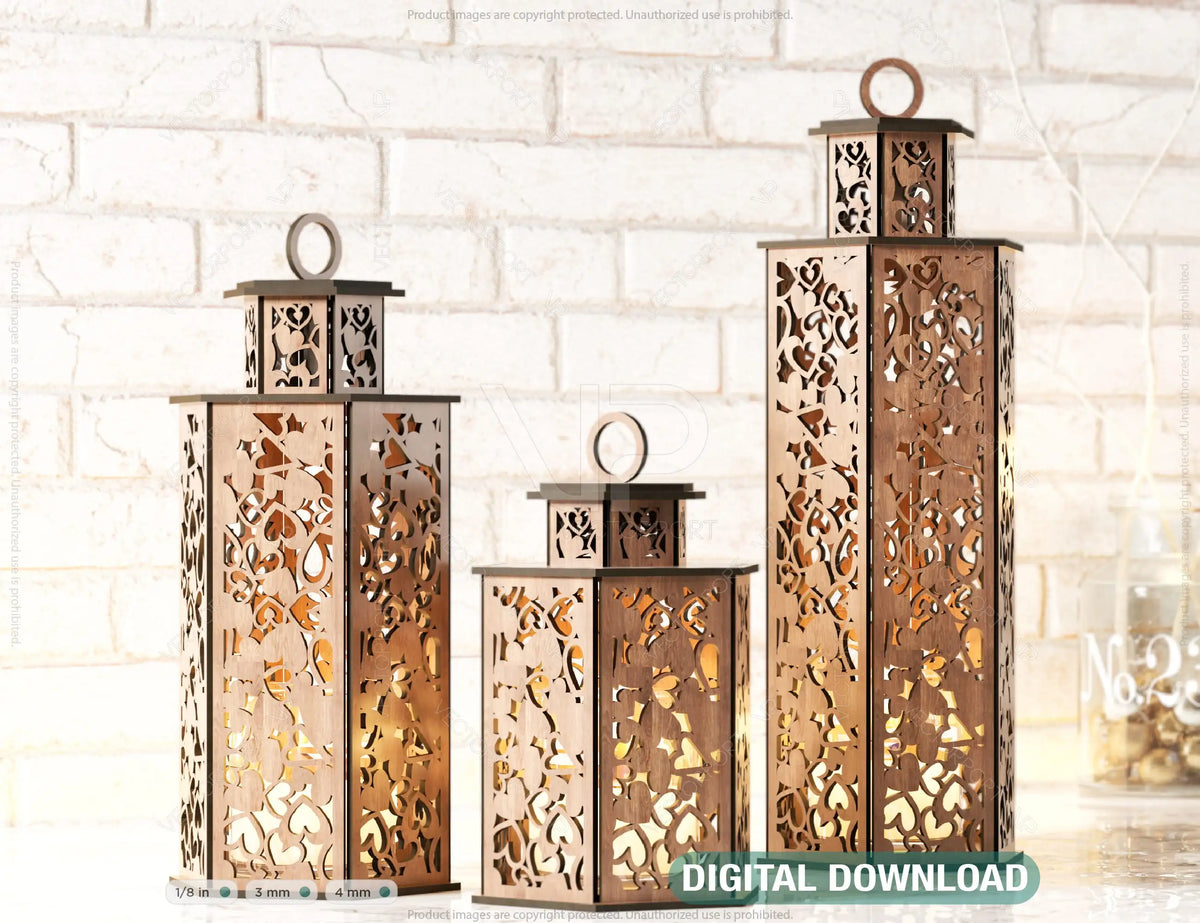 Wooden Wedding Decoration Lantern Laser Cut Centerpiece Night Light Lampshade Table Candle Holder SVG |#168|