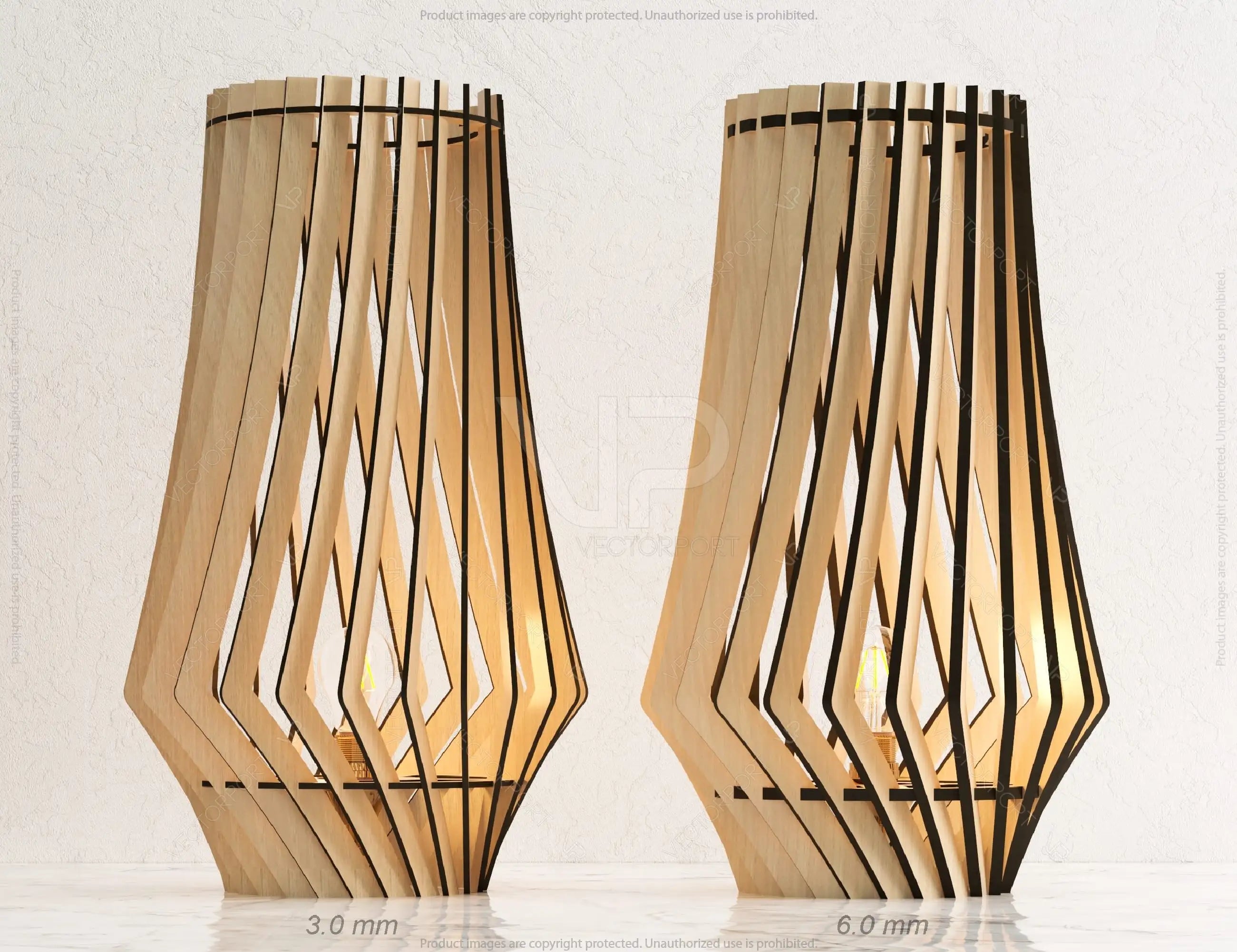 Minimalistic Modern Two Different Style Table Lamps Laser Cut lampshade plywood Cut Files SVG DXF |#U168|