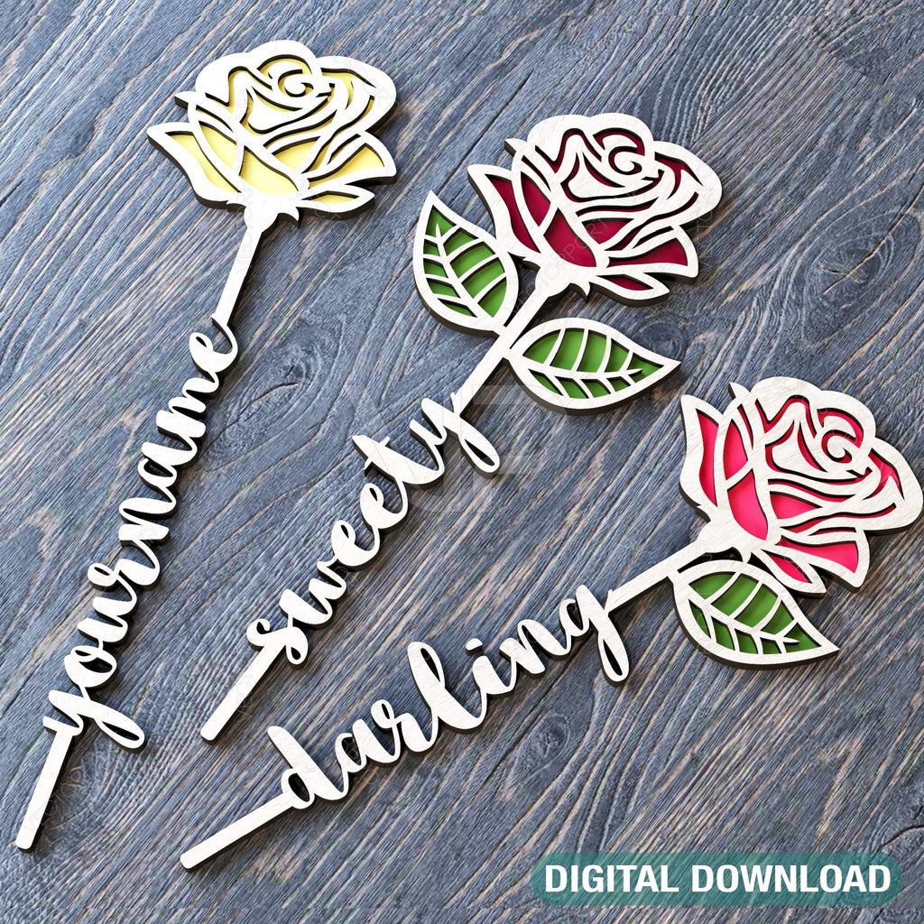 Rose Personalized Flower Laser Cut Out Art Valentine Day Acrylic wood ...