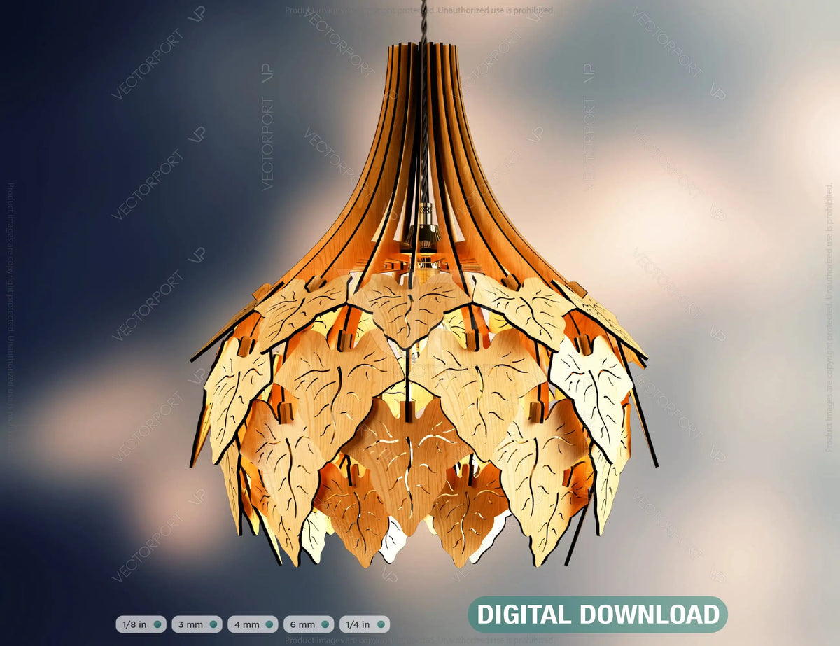 Ivy  leaves Hanging wooden chandelier lamp shade Pendant light template svg laser cut plywood| SVG, DXF, AI |#169|