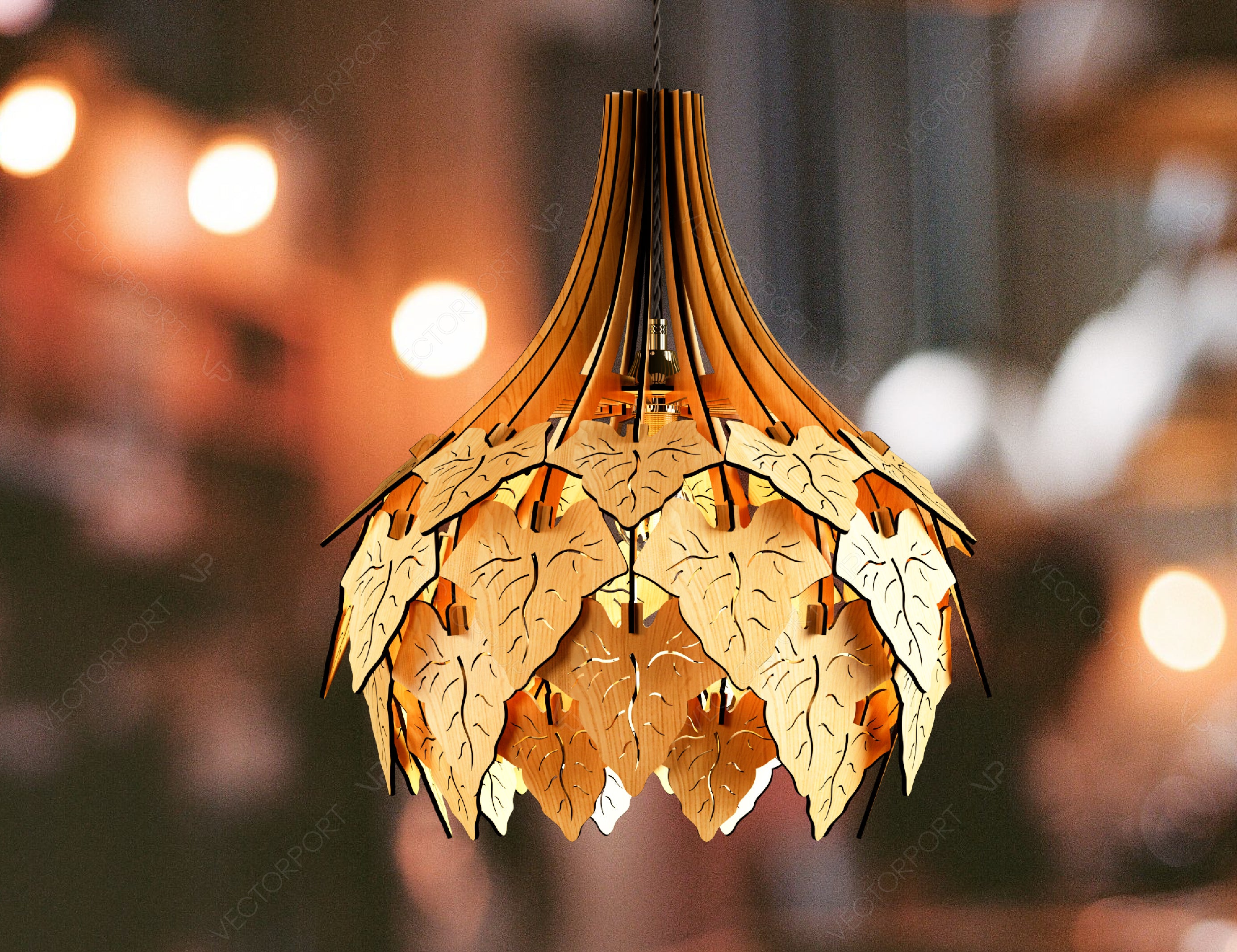 Ivy  leaves Hanging wooden chandelier lamp shade Pendant light template svg laser cut plywood| SVG, DXF, AI |#169|