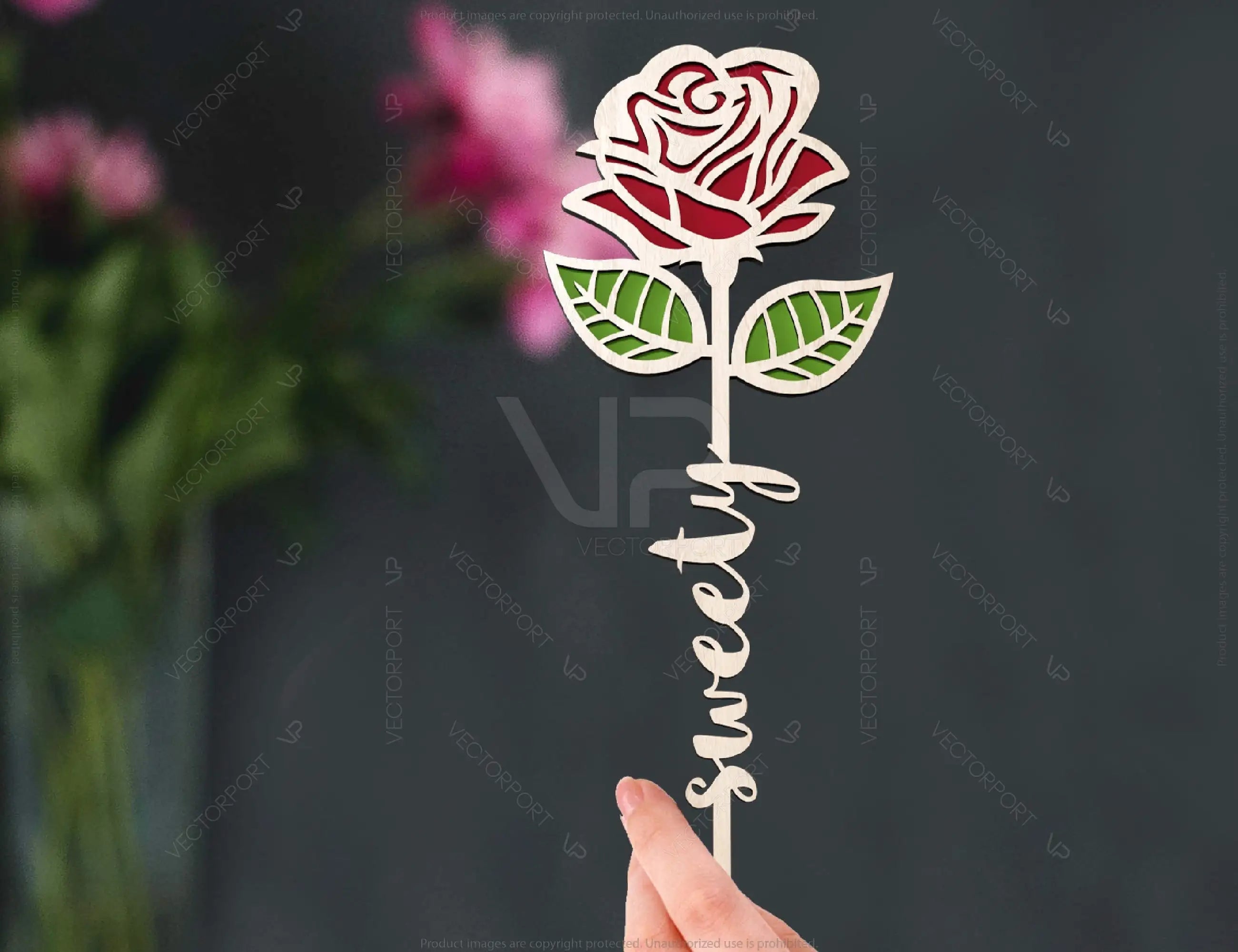 Rose Personalized Flower Laser Cut Out Art Valentine Day Acrylic wood Flower with name editable Cut Files Digital Product |#U169|