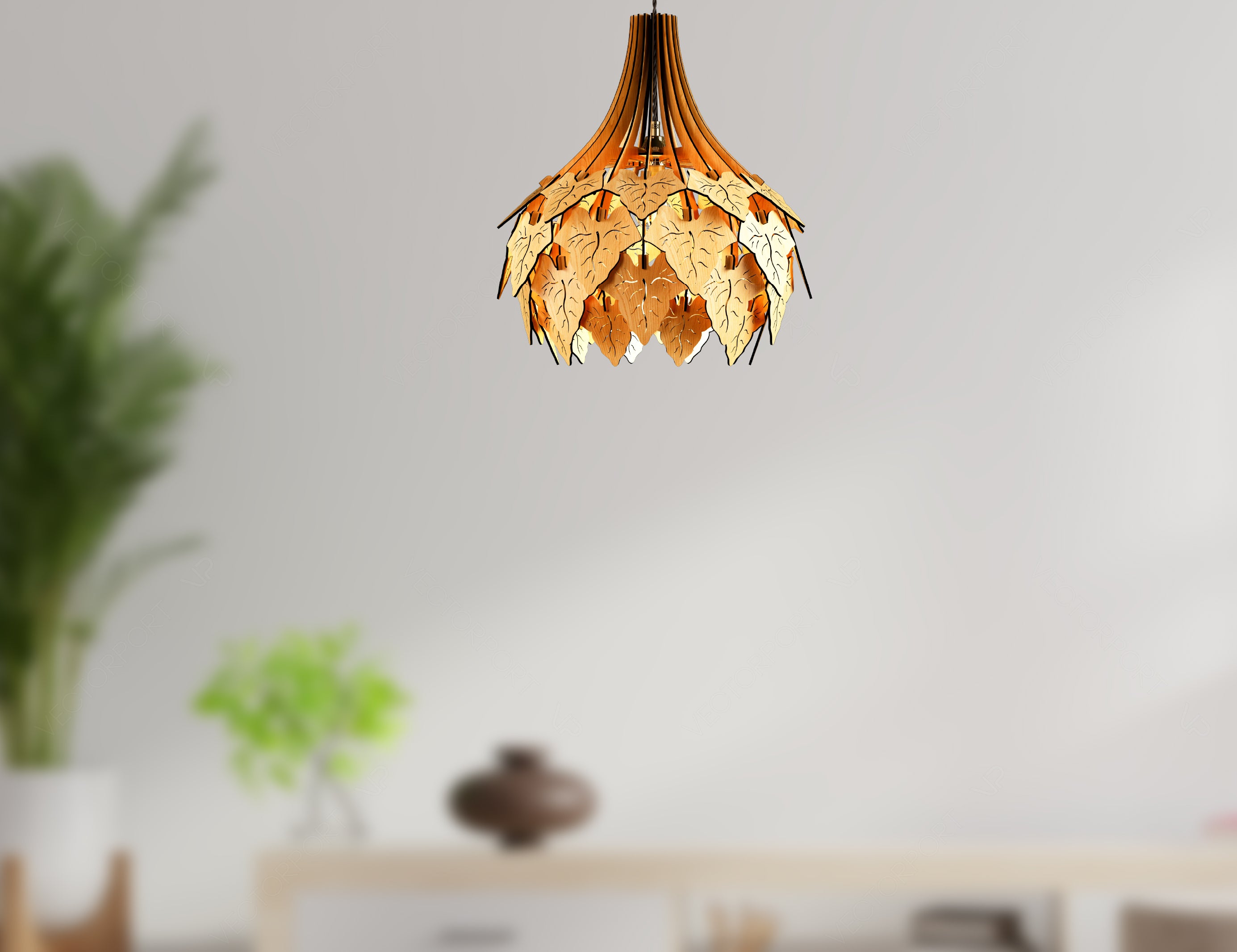 Ivy  leaves Hanging wooden chandelier lamp shade Pendant light template svg laser cut plywood| SVG, DXF, AI |#169|