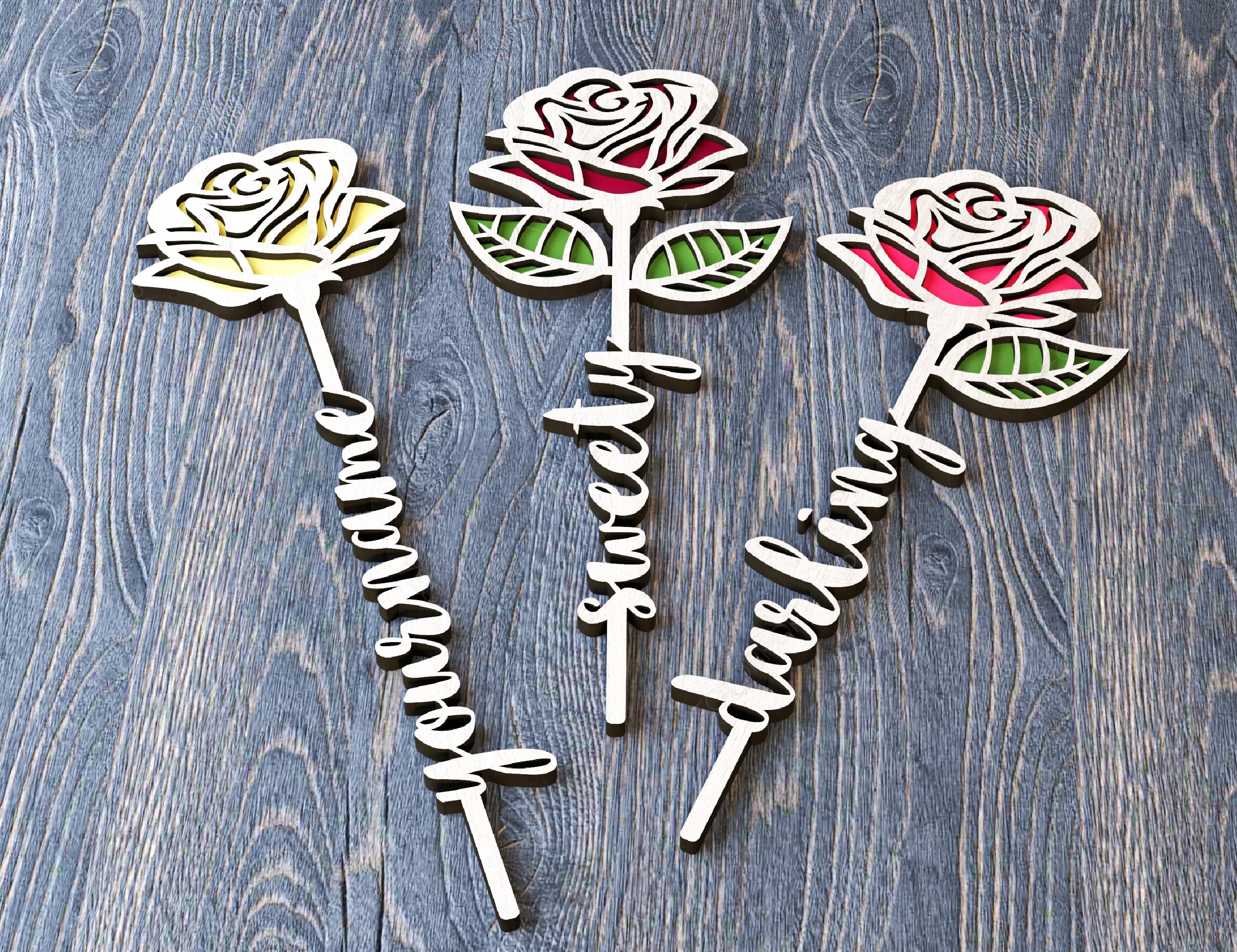 Rose Personalized Flower Laser Cut Out Art Valentine Day Acrylic wood Flower with name editable Cut Files Digital Product |#U169|