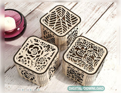 Flower Pattern Decorative Wooden Gift box laser cut jeweler case Wedding Love vector model Digital Download |#U170|