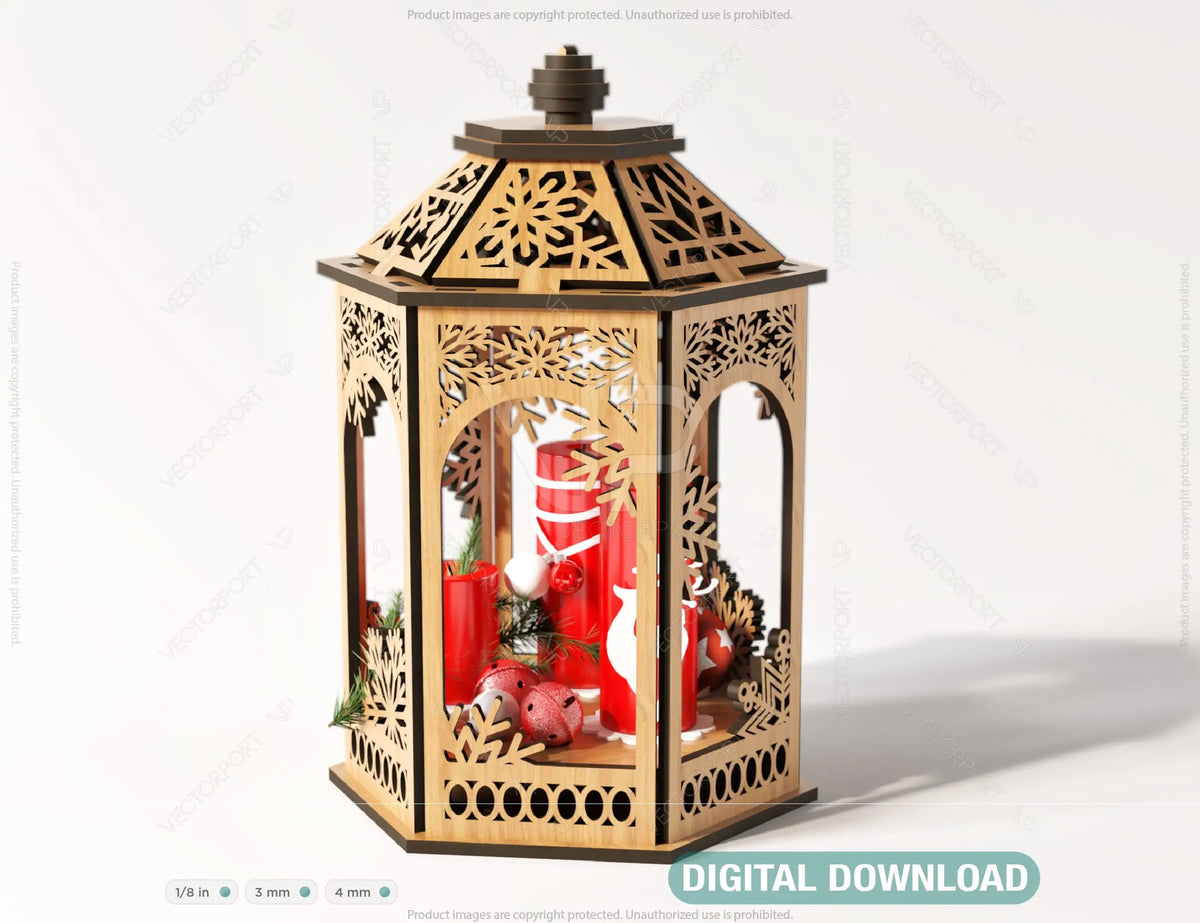 Christmas Scene Wooden Diorama Lantern Lamp Night Decoration Lampshade Table Candle Holder Digital Download SVG |#171|