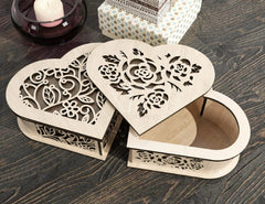 Flower pattern Wooden Heart shaped Jewelry laser cut Box template Wedding Love story vector model Digital Download | SVG, DXF |#U171|