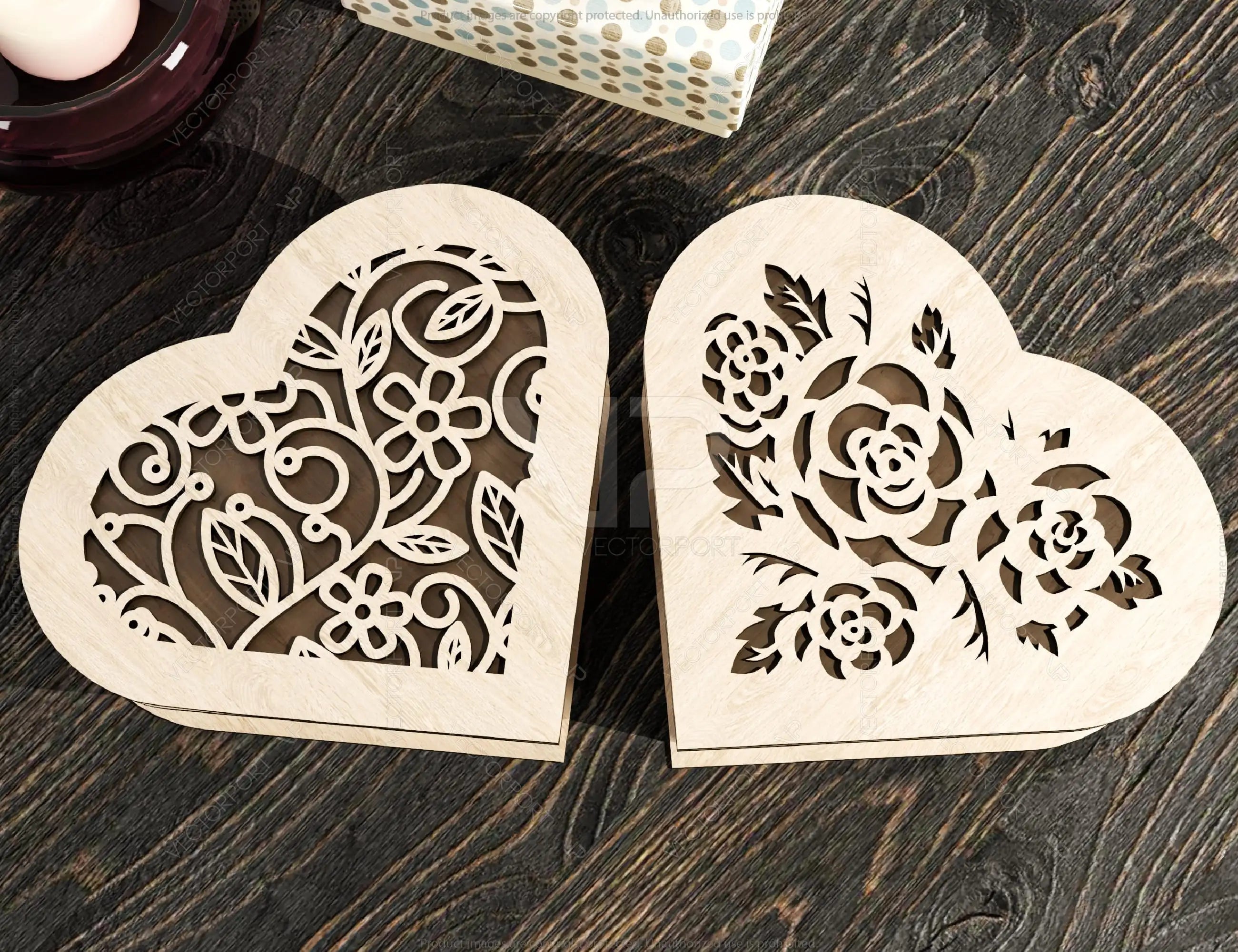 Flower pattern Wooden Heart shaped Jewelry laser cut Box template Wedding Love story vector model Digital Download | SVG, DXF |#U171|