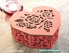 Heart Shaped Wooden Gift Box Jewelry laser cut Box template Wedding Love story Digital Download | SVG, DXF |#U172|