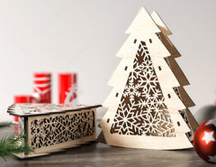 Christmas Tree Decorative Wooden Gift box Tree Shape laser cut jeweler case Digital Download SVG cut file |#172|