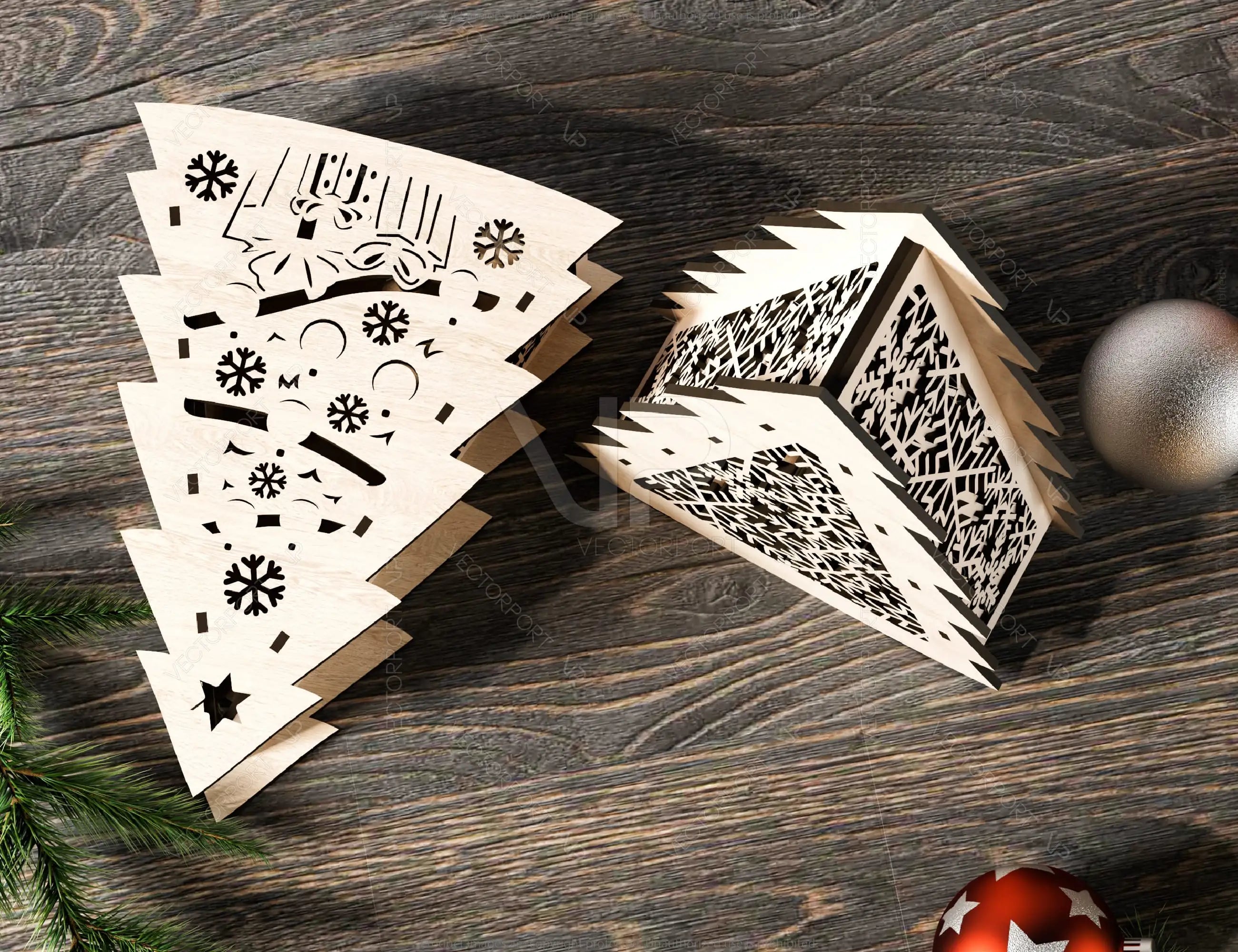 Christmas Tree Decorative Wooden Gift box Tree Shape laser cut jeweler case Digital Download SVG cut file |#172|