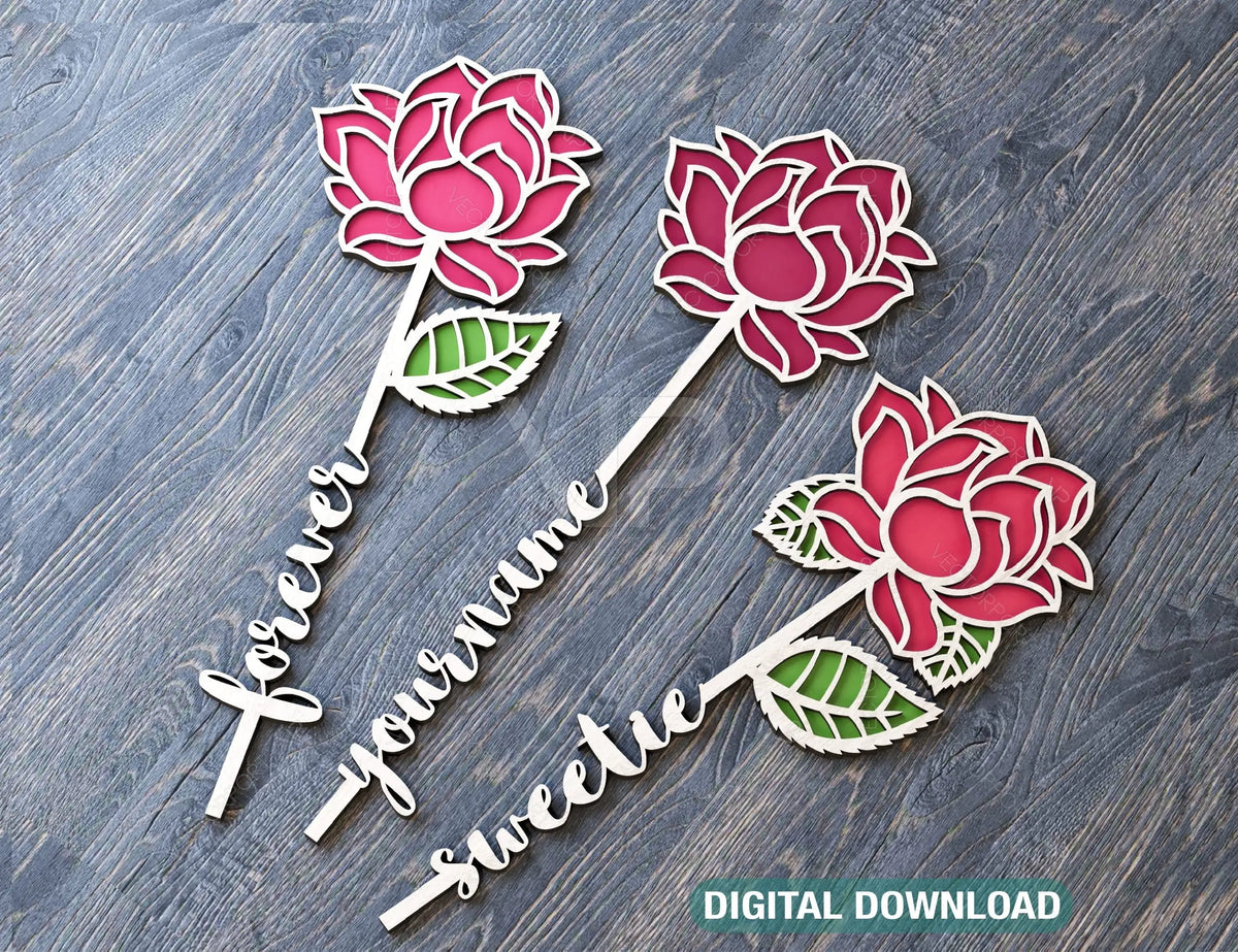 Flower Personalized Laser Cut Out Art Valentine Day Acrylic wood Flower with name editable Cut Files Digital Product |#U173|