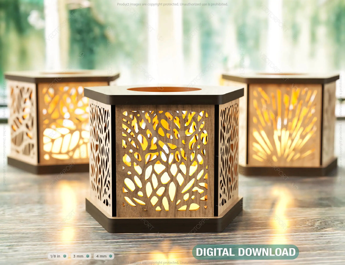 Candle Holder Laser Cut Lamp plywood Tea light Lantern Votive Gift  Wooden table Lamp Lantern Digital Download SVG |#174|