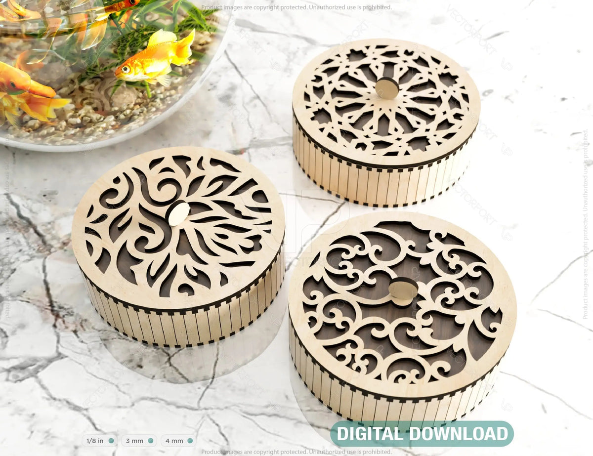 Round Shaped Wooden Gift Box Jewelry laser cut Box template Wedding Love story Digital Download | SVG, DXF |#U175|