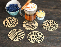 Elegant Round Laser Cut Wood Coasters Drink Tea Coffee Cup Mat Pad Placemat Tableware Digital Download | SVG, DXF |#176|