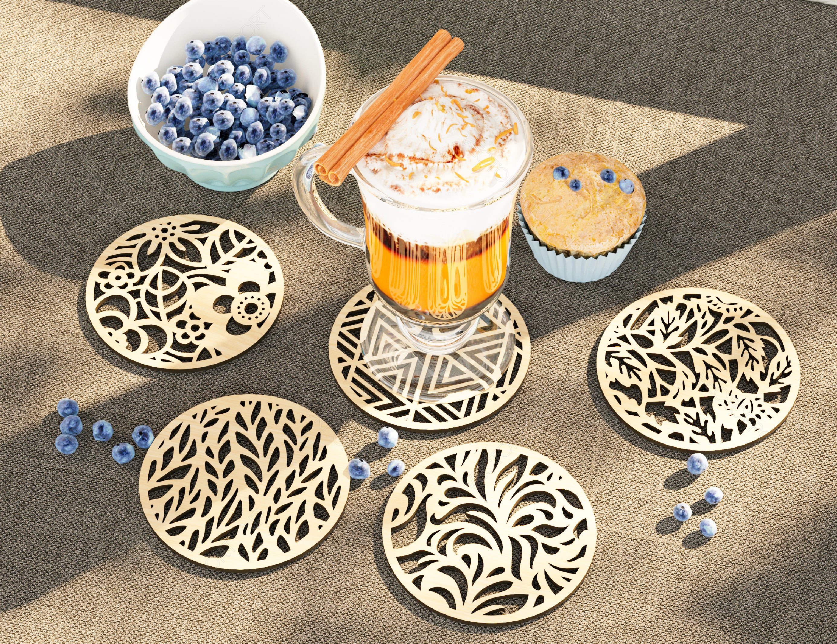 Elegant Round Laser Cut Wood Coasters Drink Tea Coffee Cup Mat Pad Placemat Tableware Digital Download | SVG, DXF |#177|