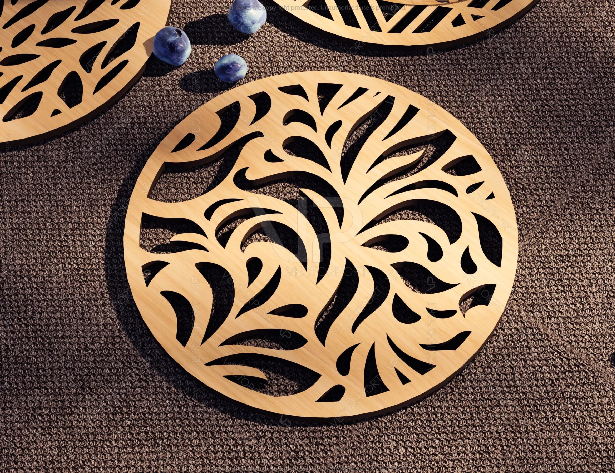 Elegant Round Laser Cut Wood Coasters Drink Tea Coffee Cup Mat Pad Placemat Tableware Digital Download | SVG, DXF |#177|