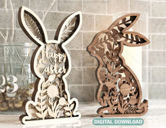 Easter Laser Cut Files Bunny SVG layered bundle, Floral rabbit multilayer Digital Download |#178|