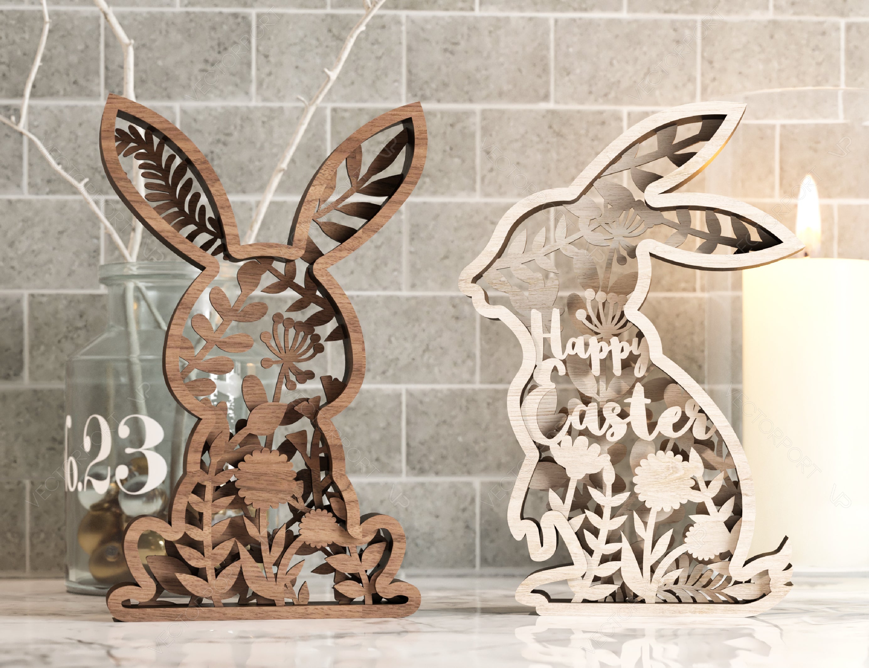 Easter Laser Cut Files Bunny SVG layered bundle, Floral rabbit multilayer Digital Download |#178|