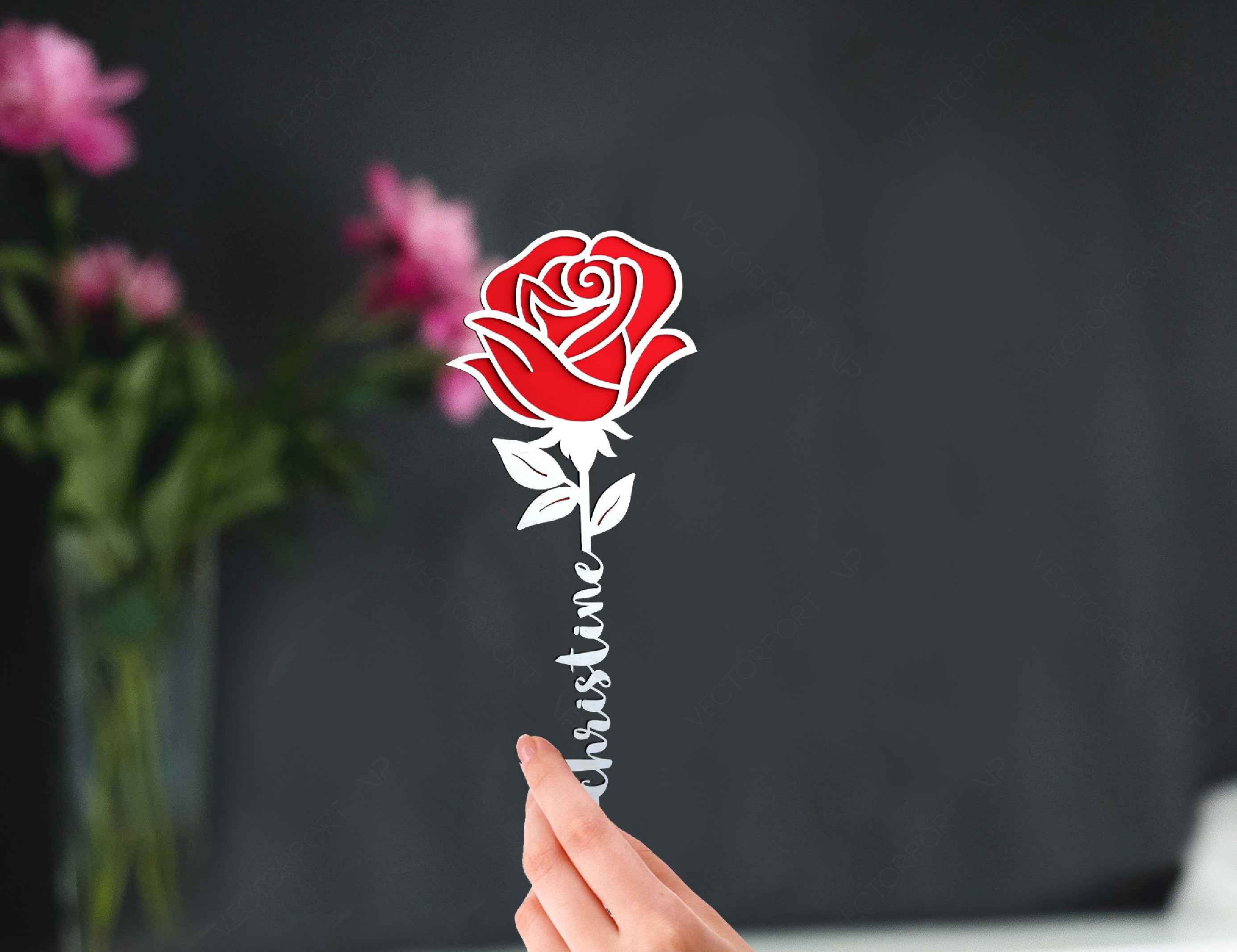Rose Flower Personalized Laser Cut Out Art Valentine Day Acrylic wood Flower with name editable Cut Files Digital Product |#U178|