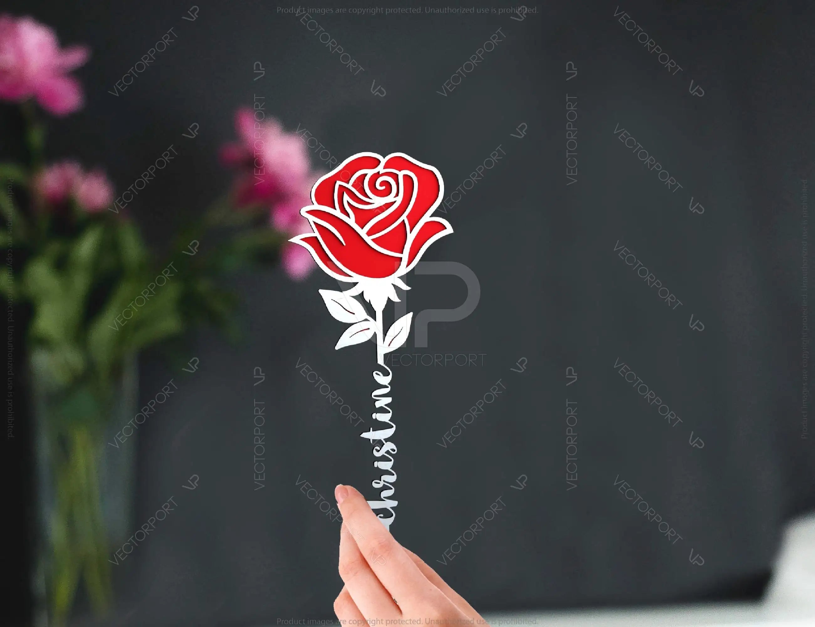 Rose Flower Personalized Laser Cut Out Art Valentine Day Acrylic wood Flower with name editable Cut Files Digital Product |#U178|