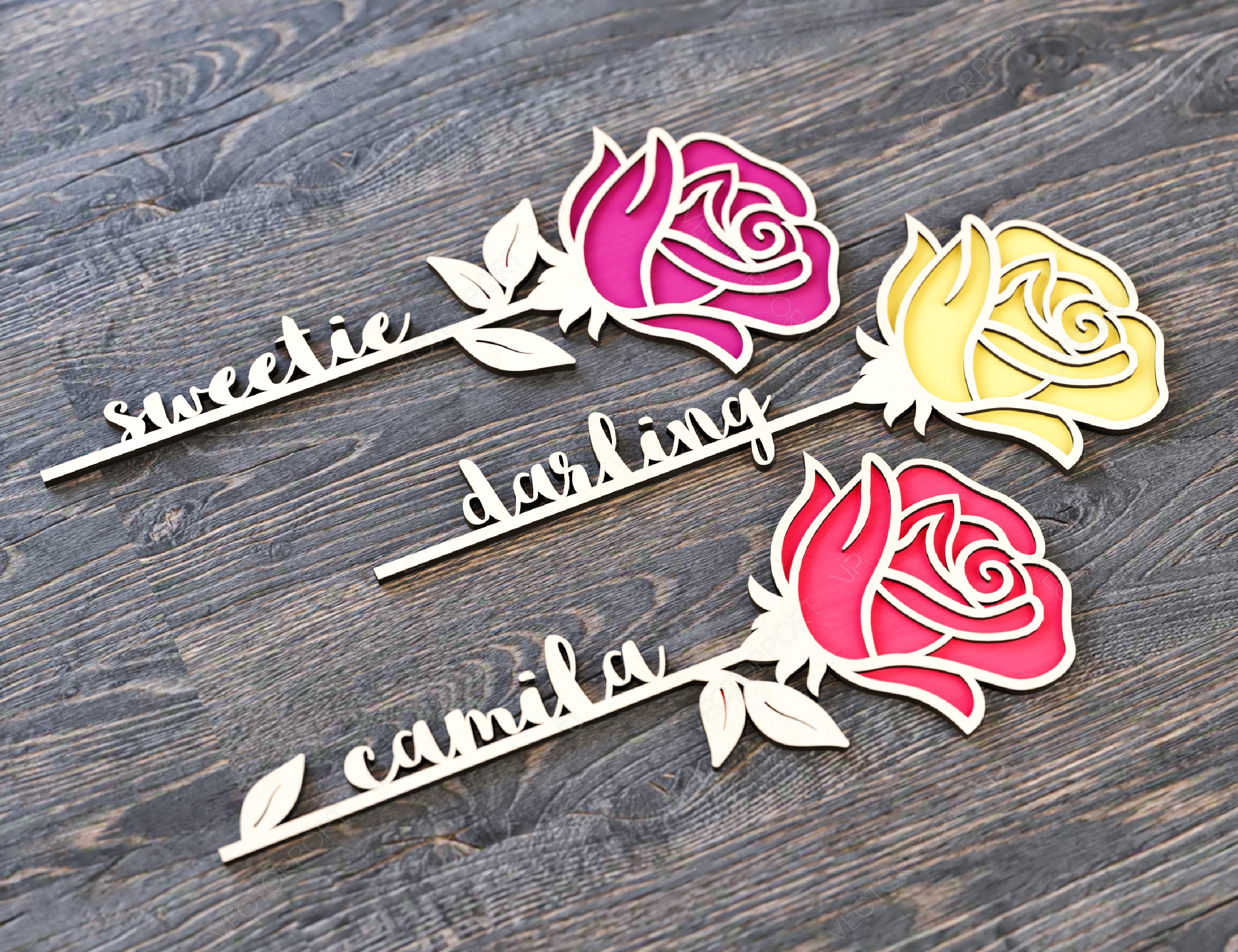 Rose Flower Personalized Laser Cut Out Art Valentine Day Acrylic wood Flower with name editable Cut Files Digital Product |#U178|