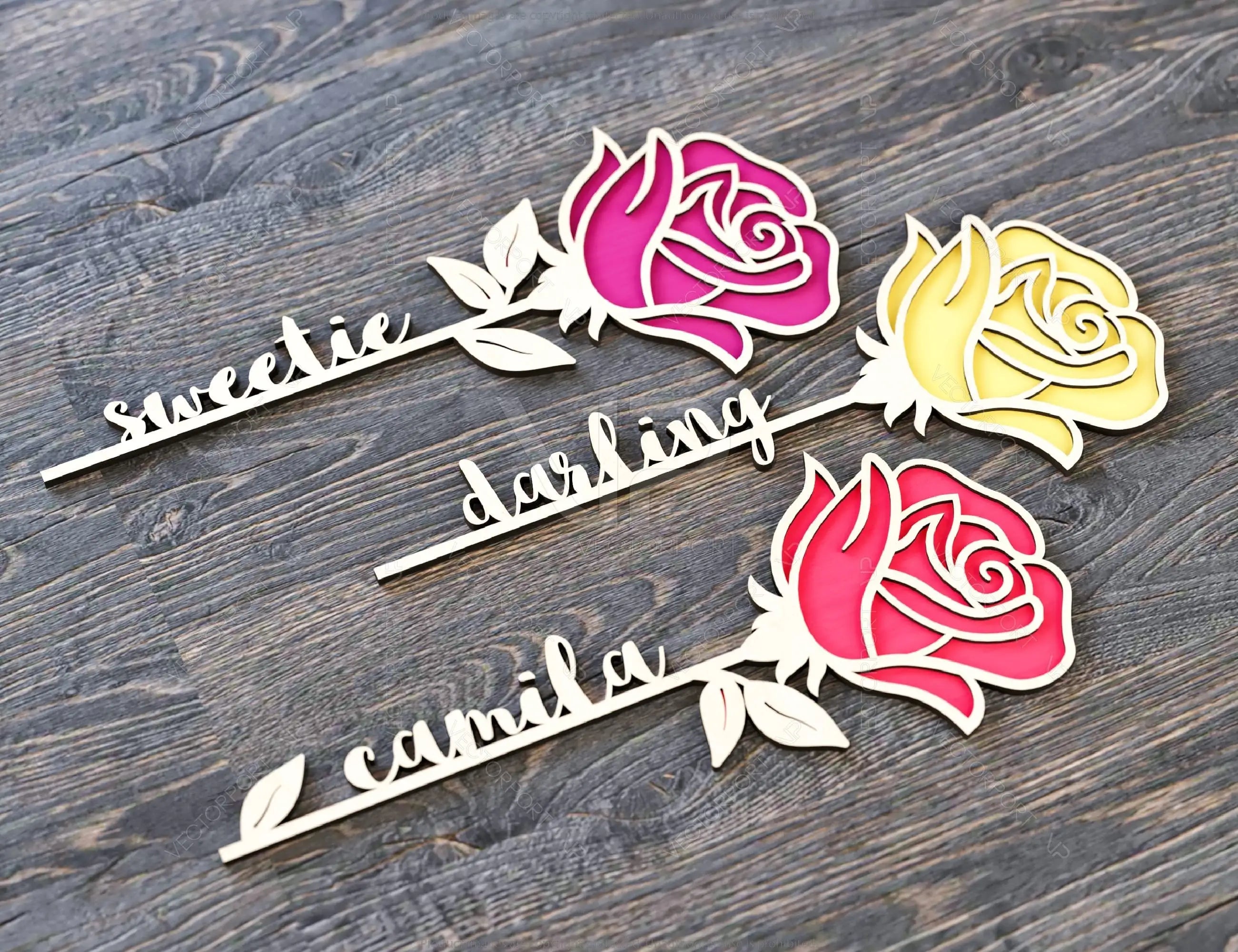 Rose Flower Personalized Laser Cut Out Art Valentine Day Acrylic wood Flower with name editable Cut Files Digital Product |#U178|