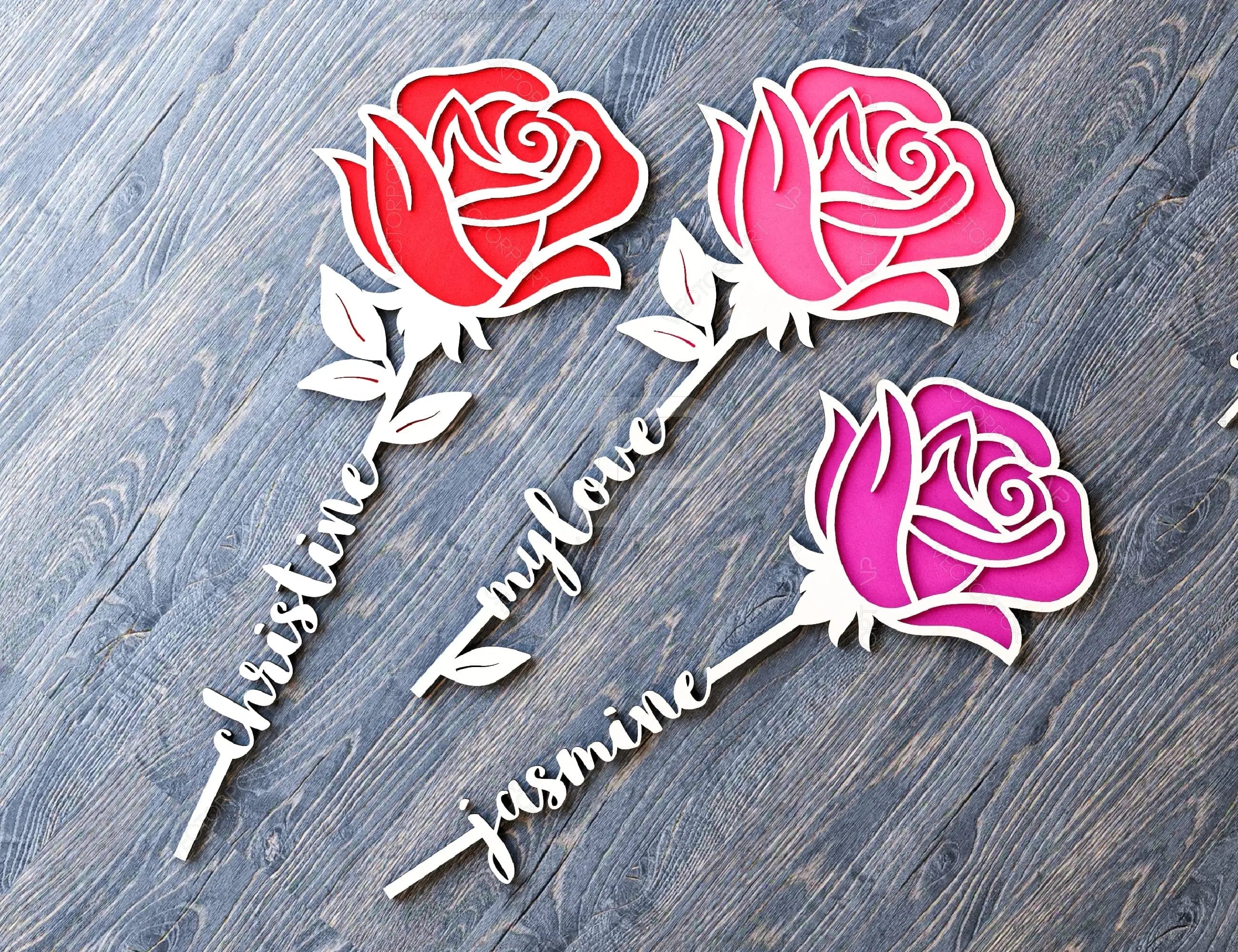 Rose Flower Personalized Laser Cut Out Art Valentine Day Acrylic wood Flower with name editable Cut Files Digital Product |#U178|