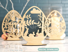 Standing Easter Egg Ornaments Laser Cut Files Egg SVG bundle 3 Elements Digital Download |#180|