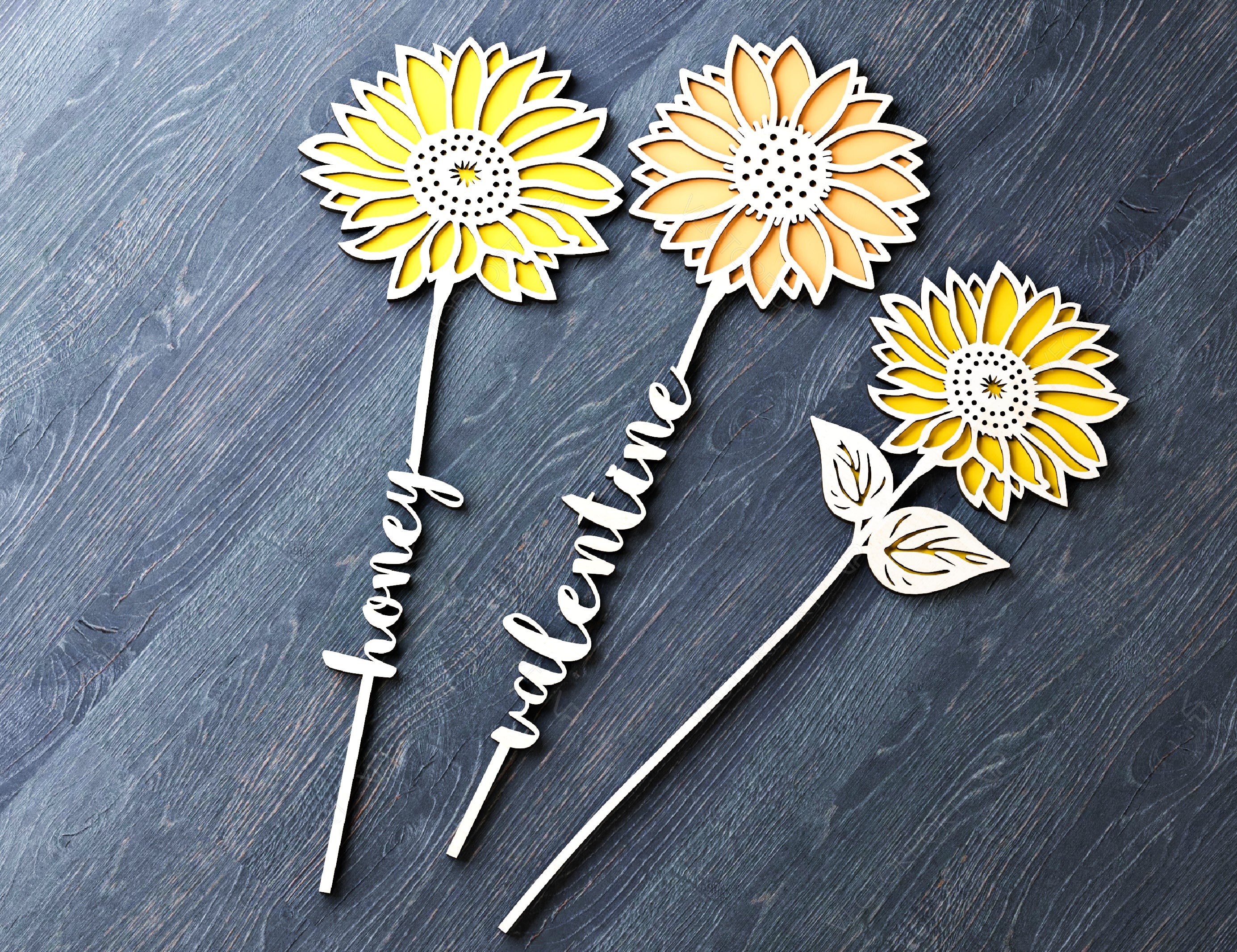 Sunflower Personalized Laser Cut Out stick with tag for laser cutting Art Valentine Day Flower with name editable Digital Download |#U180|