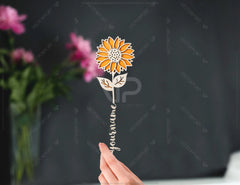 Sunflower Personalized Laser Cut Out stick with tag for laser cutting Art Valentine Day Flower with name editable Digital Download |#U180|