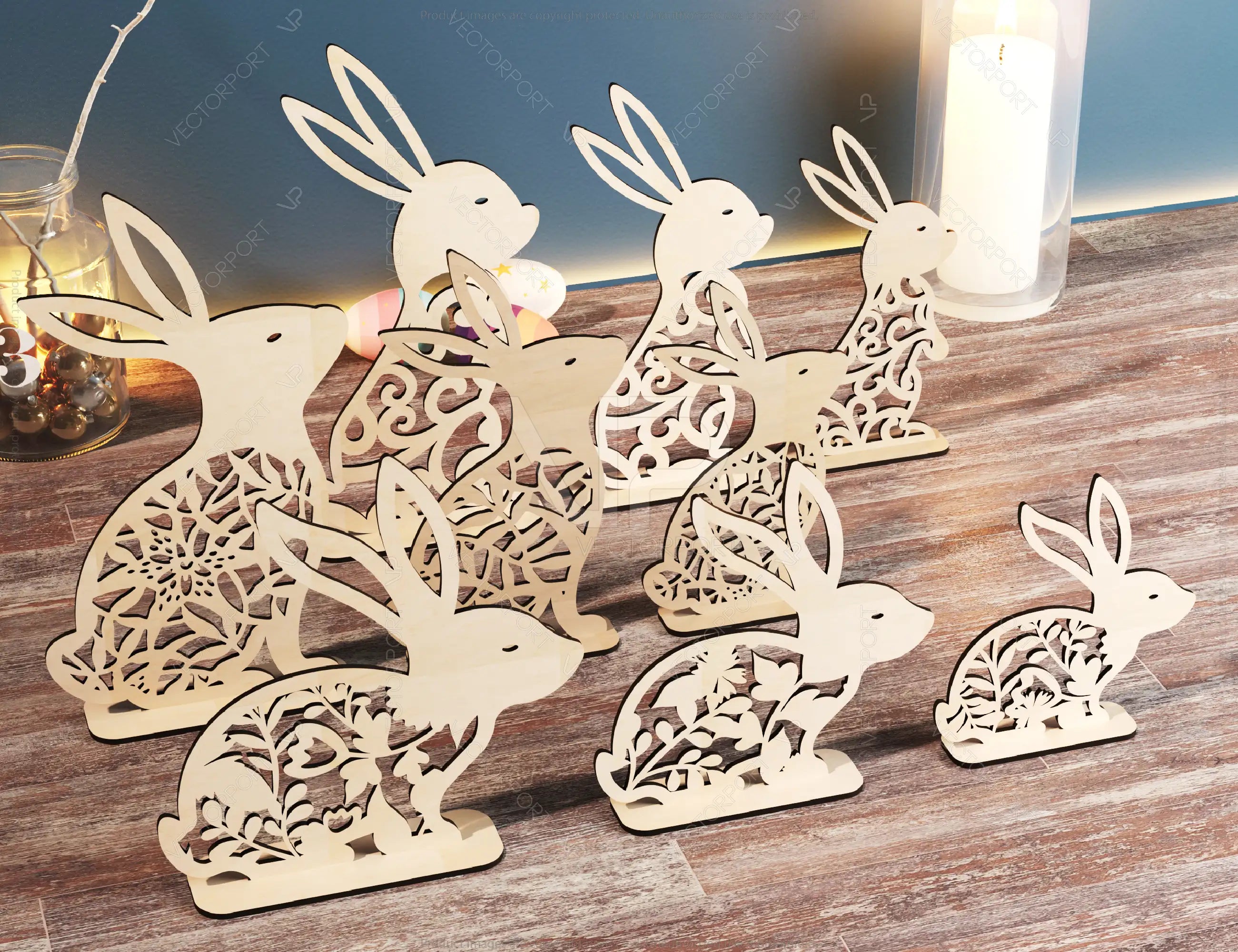 Standing Bunny Easter Ornaments Easter Laser Cut Files Bunny SVG bundle Floral rabbit Digital Download |#181|