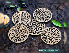 Round Laser Cut Wood Coasters Drink Tea Coffee Cup Mat Pad Placemat Tableware Digital Download | SVG, DXF |#U183|