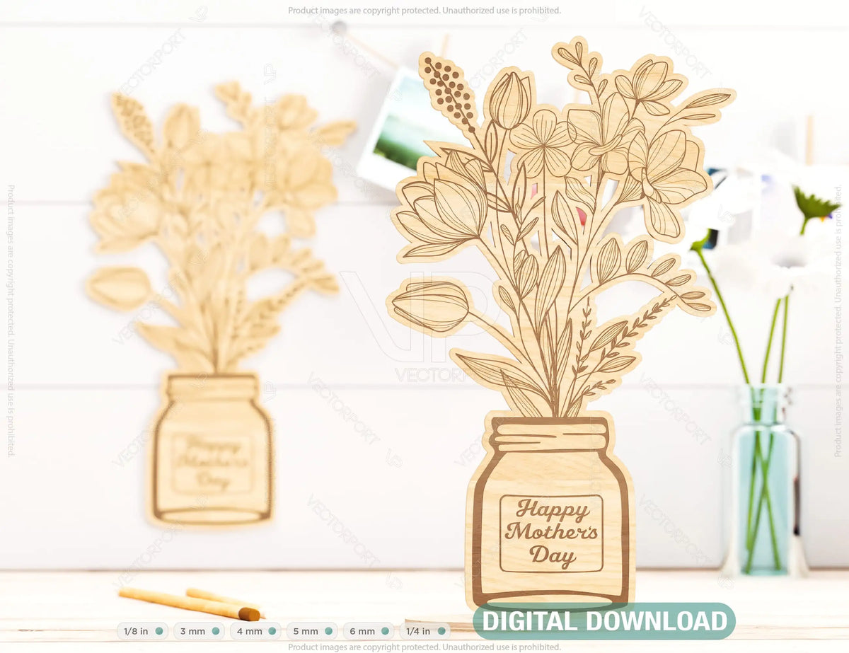 Personalized Standing Pot Flowers for Mom, Mother’s day gift laser cut SVG plan, Customizable Engraving Diy gift Digital Download |#187|