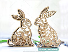 Easter Laser Cut Files Rabbits SVG layered bundle, Floral Bunny multilayer Digital Download |#U187|