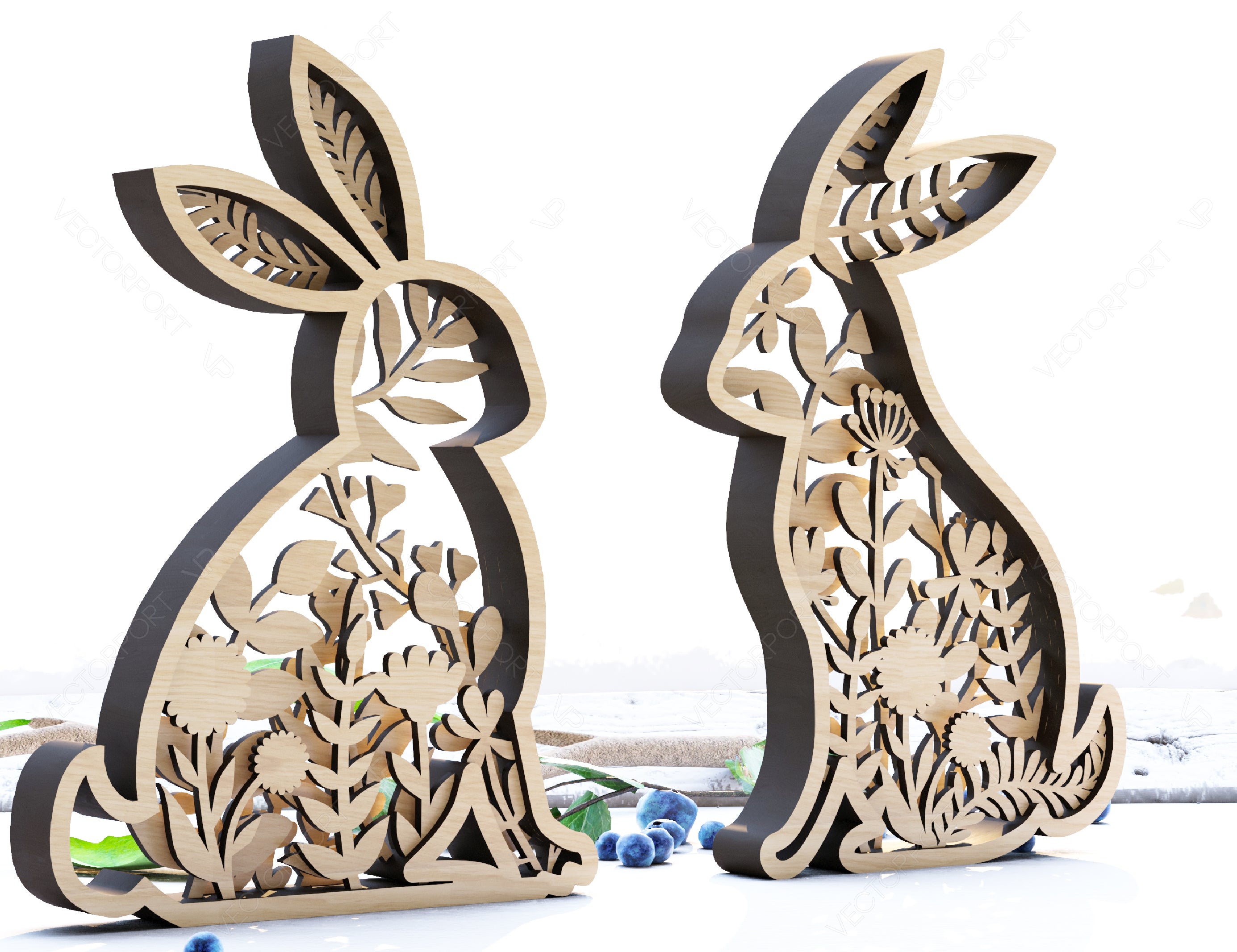 Easter Laser Cut Files Rabbits SVG layered bundle, Floral Bunny multilayer Digital Download |#U187|