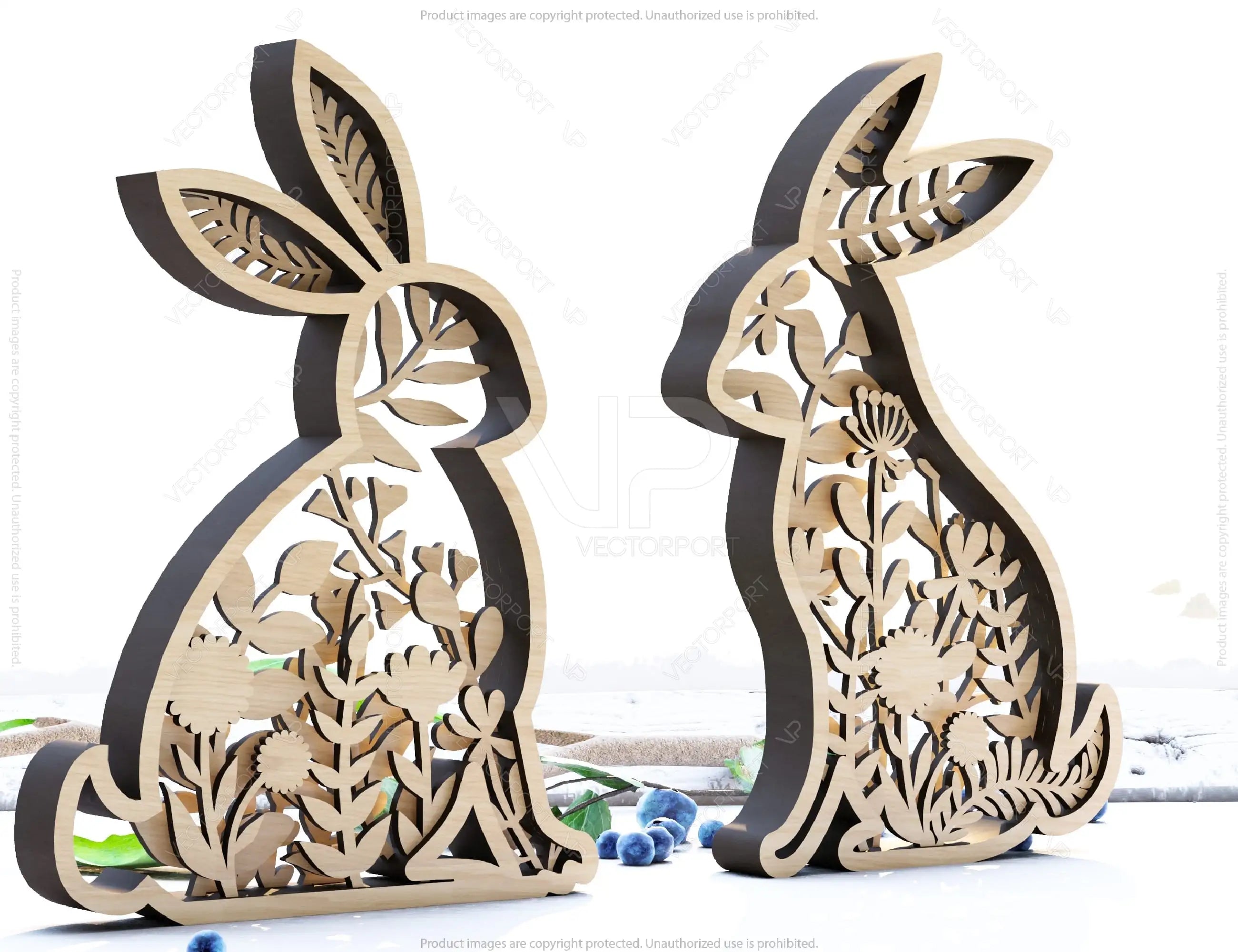 Easter Laser Cut Files Rabbits SVG layered bundle, Floral Bunny multilayer Digital Download |#U187|